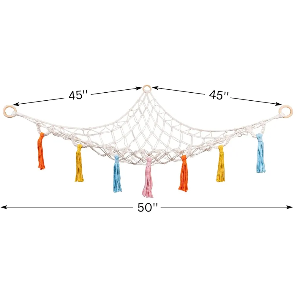 Colorful Tassel Off-white Macrame Soft Toy Hammock for Kids Room