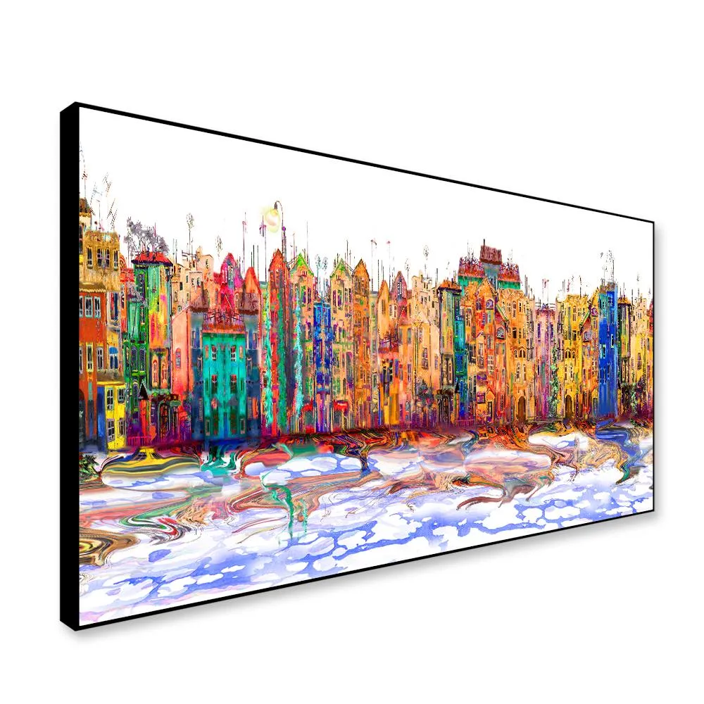 Colorful Town Isolated Panoramic view Framed Wall Art