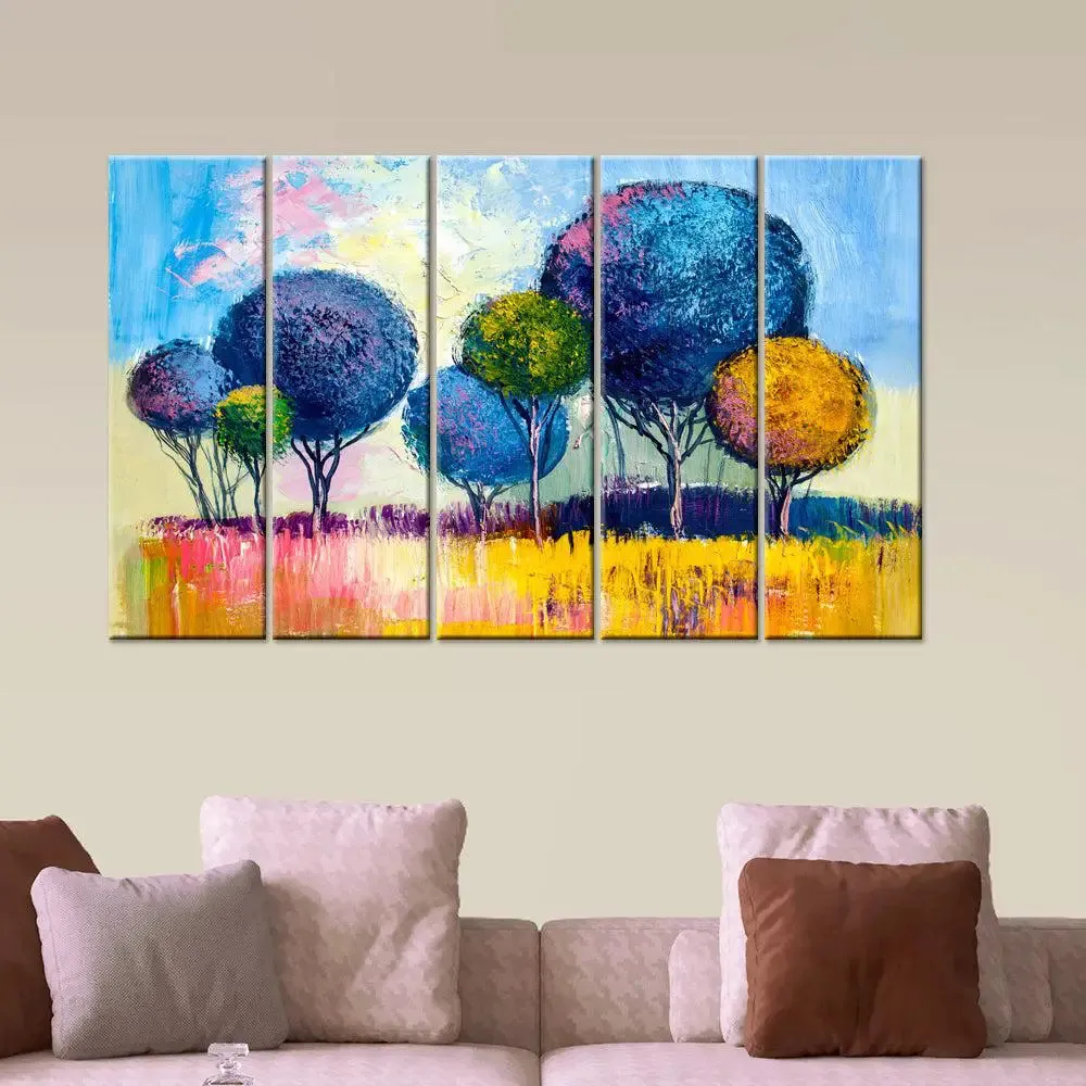 Colorful Trees Scenery 5 Pieces Wall Painting for Living Room, Bedroom, Office Decoration
