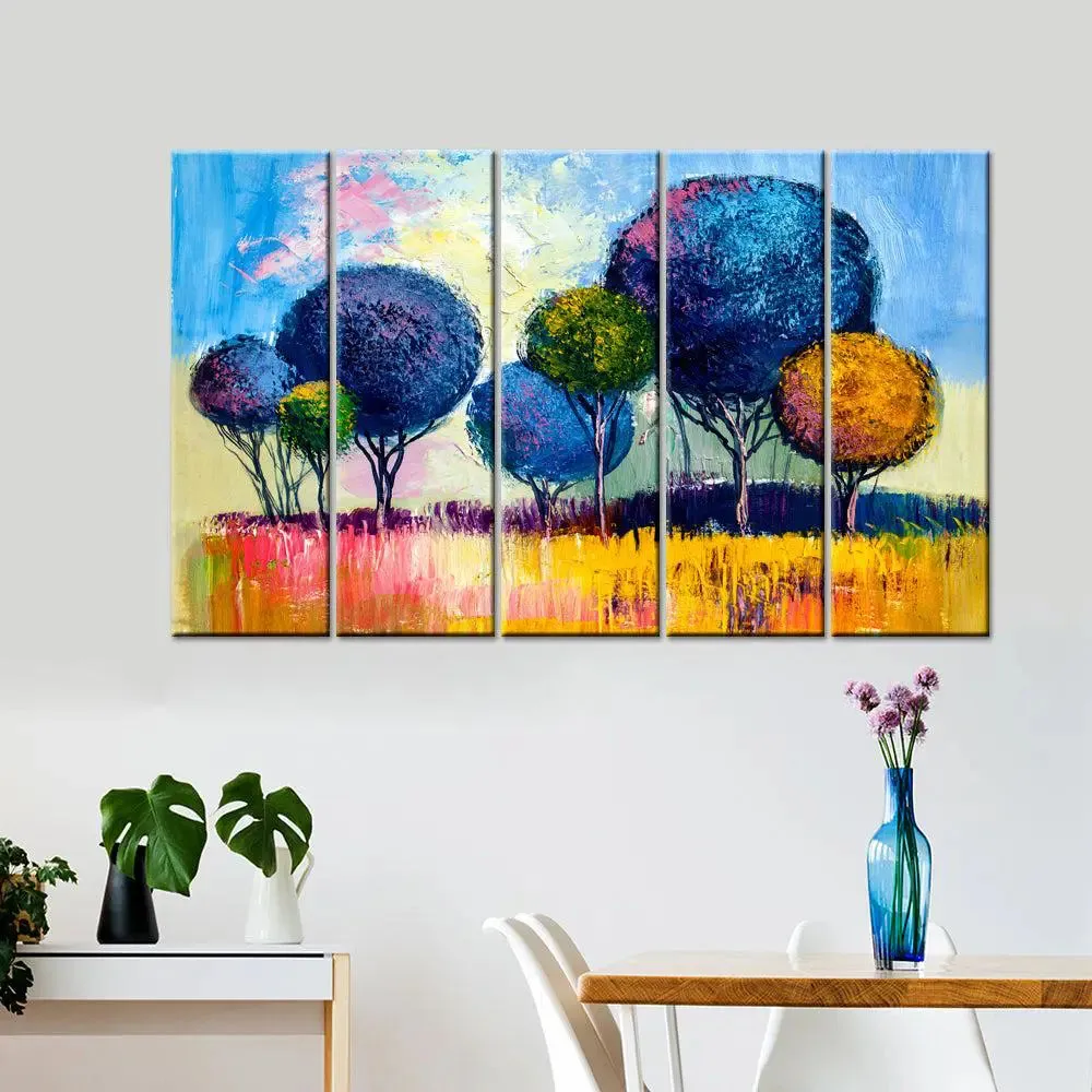 Colorful Trees Scenery 5 Pieces Wall Painting for Living Room, Bedroom, Office Decoration