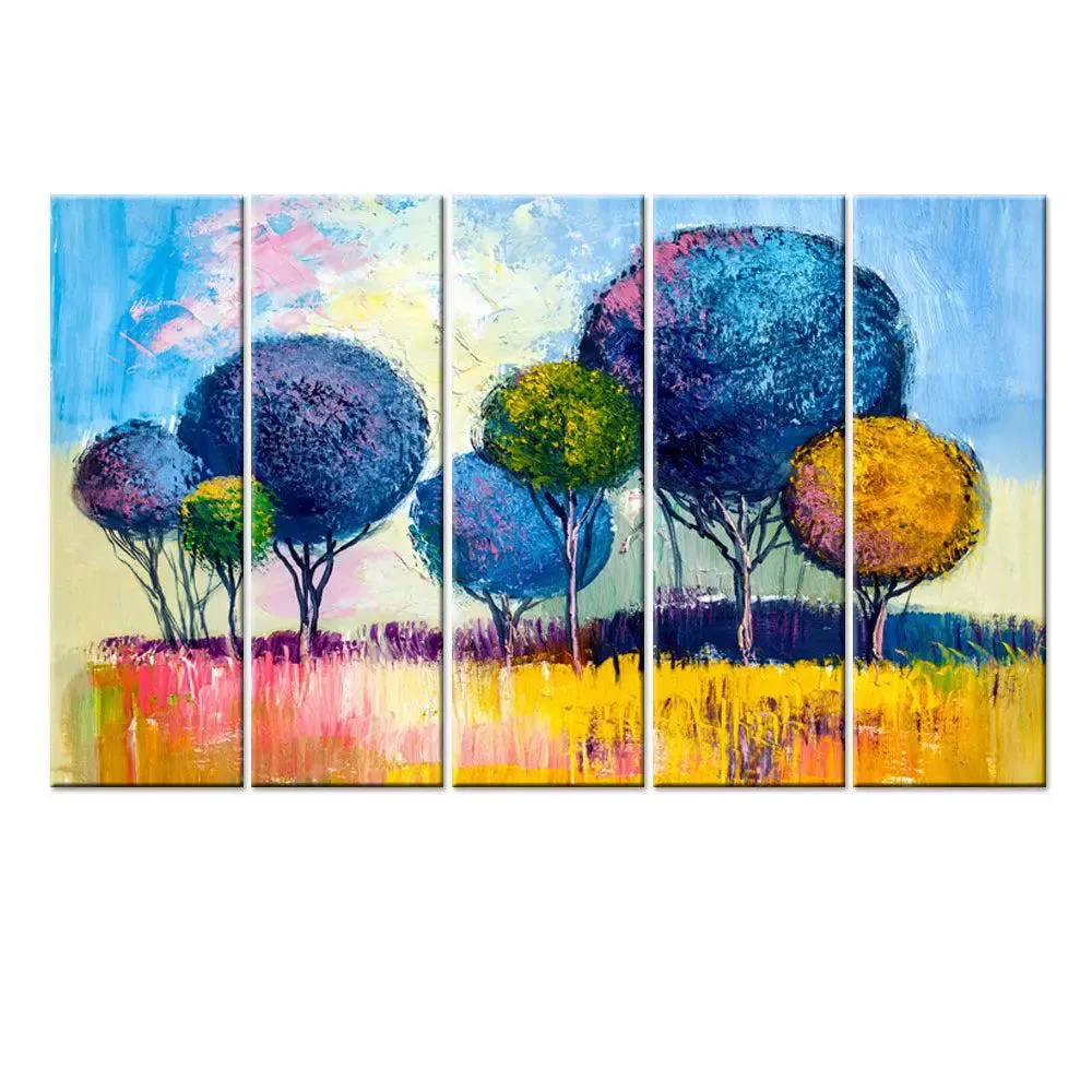Colorful Trees Scenery 5 Pieces Wall Painting for Living Room, Bedroom, Office Decoration