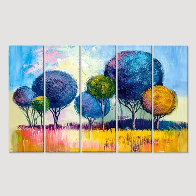 Colorful Trees Scenery  5 Pieces Wall Painting for Living Room, Bedroom, Office Decoration