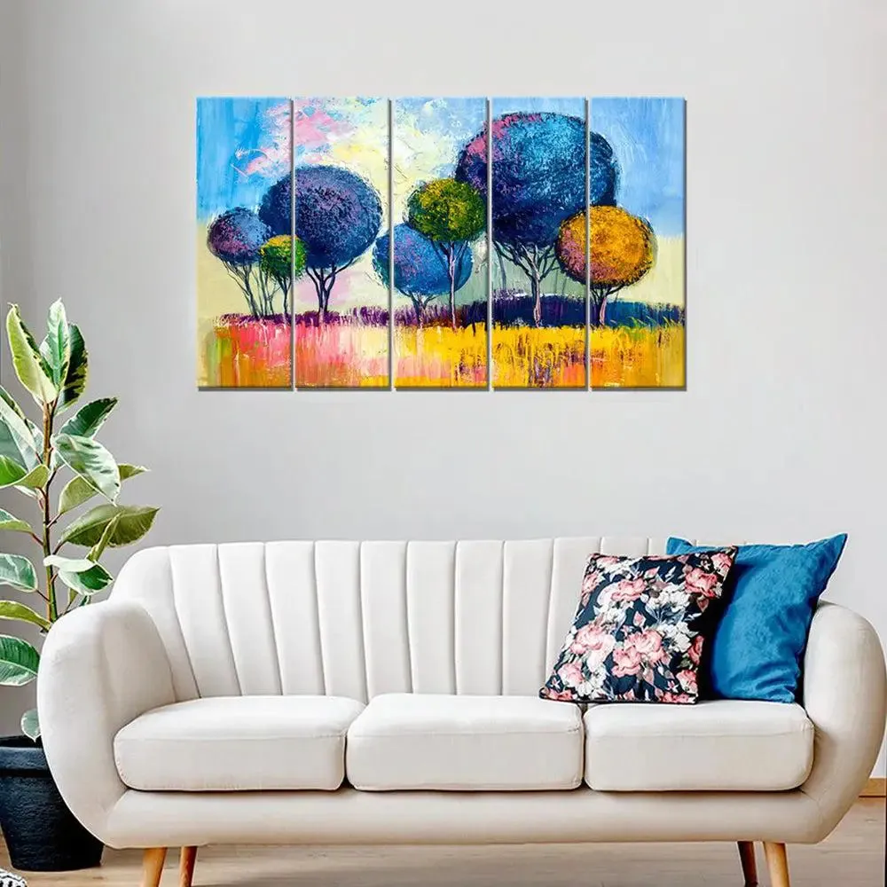 Colorful Trees Scenery 5 Pieces Wall Painting for Living Room, Bedroom, Office Decoration