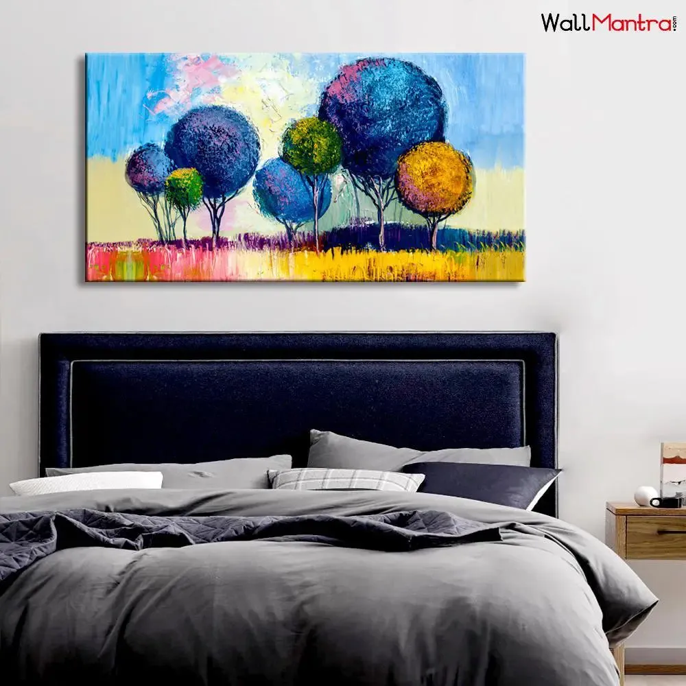 Colorful Trees Scenery  Canvas Painting In Big Size With Frame