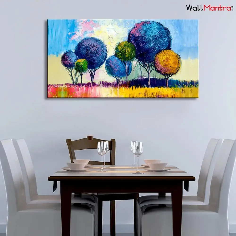 Colorful Trees Scenery  Canvas Painting In Big Size With Frame