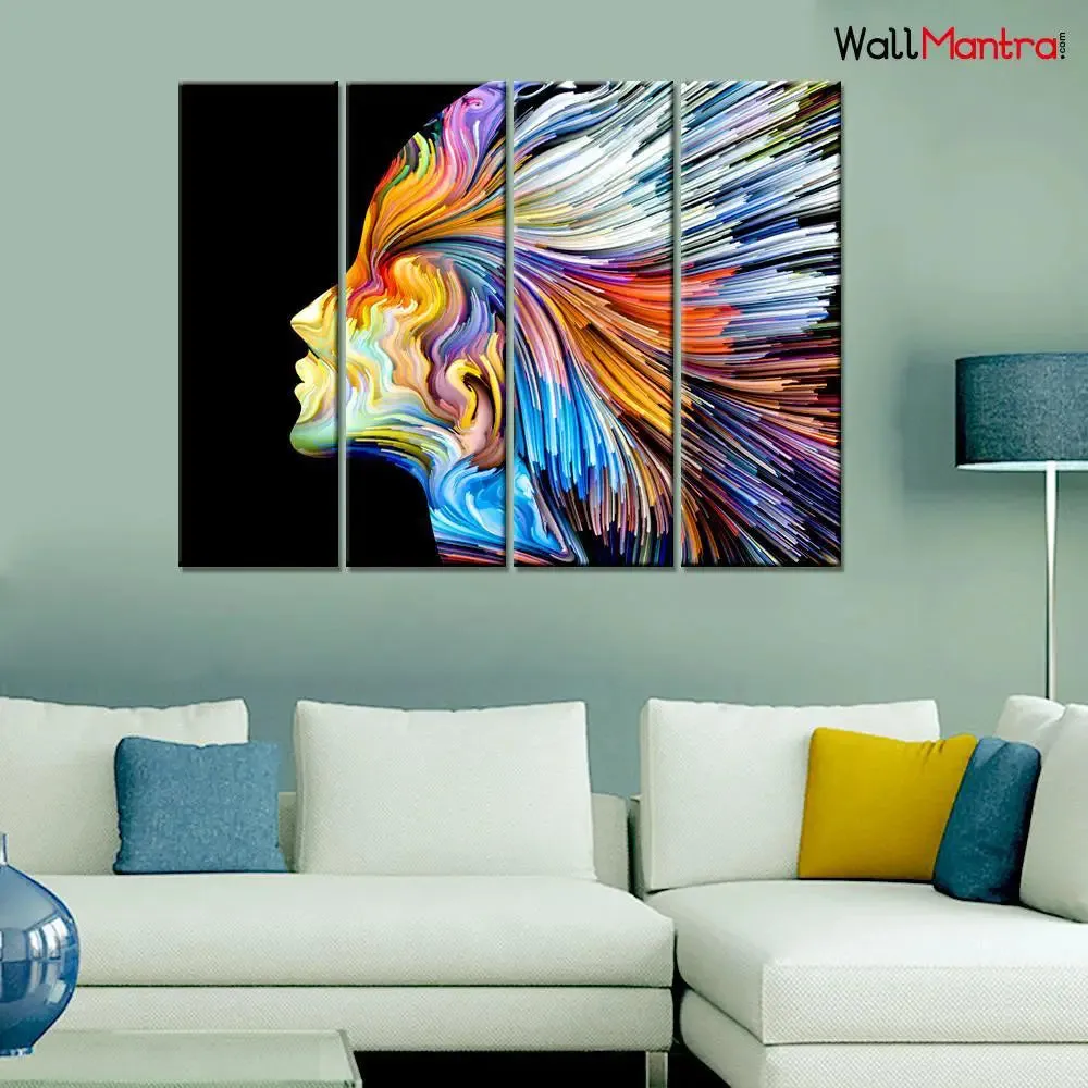 Colors of Imagination Woman Face Modern Art Wall Painting  4 Pieces Canvas Printed Painting
