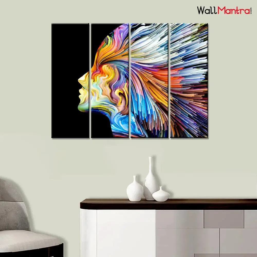 Colors of Imagination Woman Face Modern Art Wall Painting  4 Pieces Canvas Printed Painting