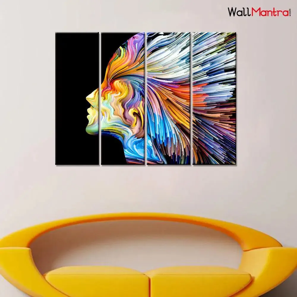 Colors of Imagination Woman Face Modern Art Wall Painting  4 Pieces Canvas Printed Painting