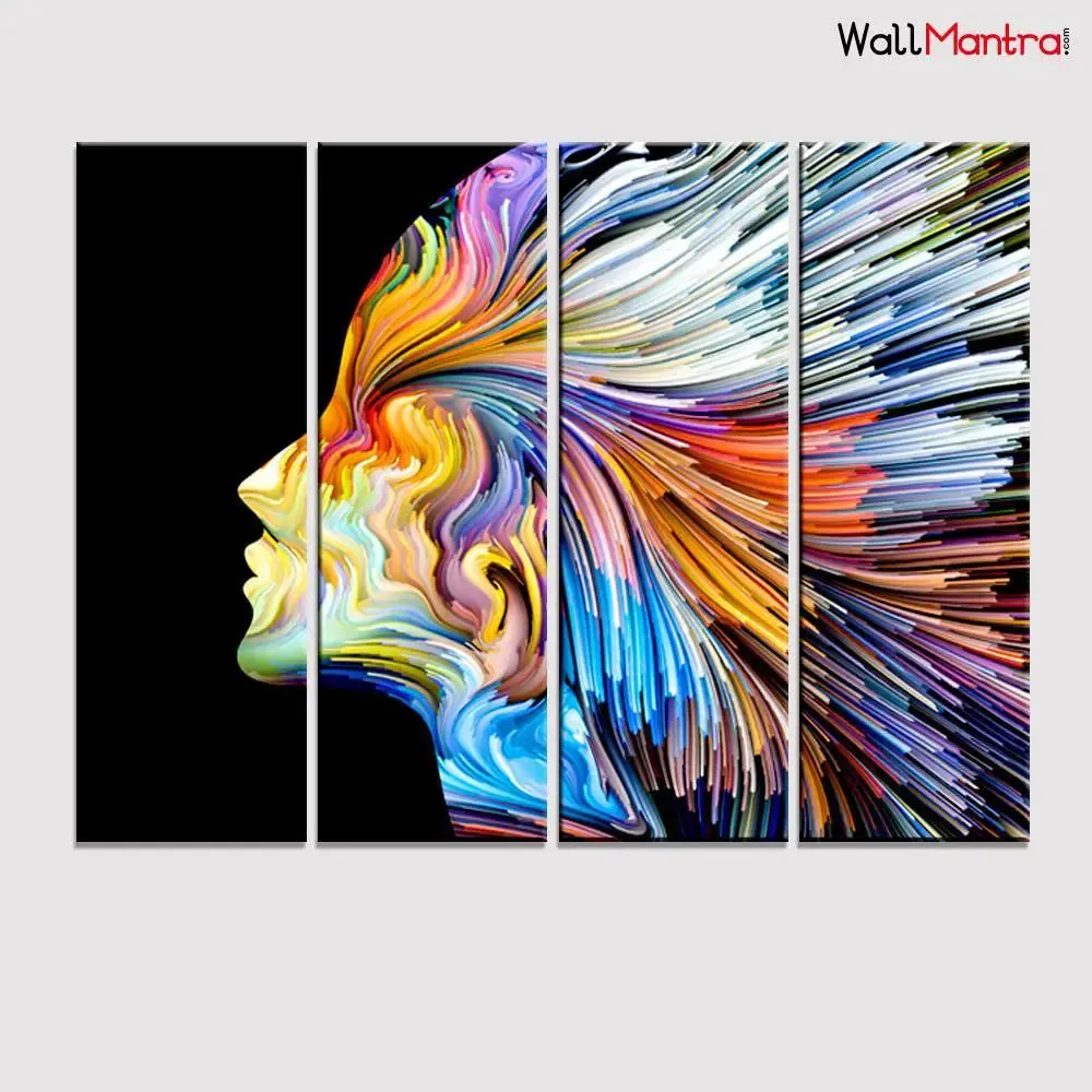 Colors of Imagination Woman Face Modern Art Wall Painting  4 Pieces Canvas Printed Painting