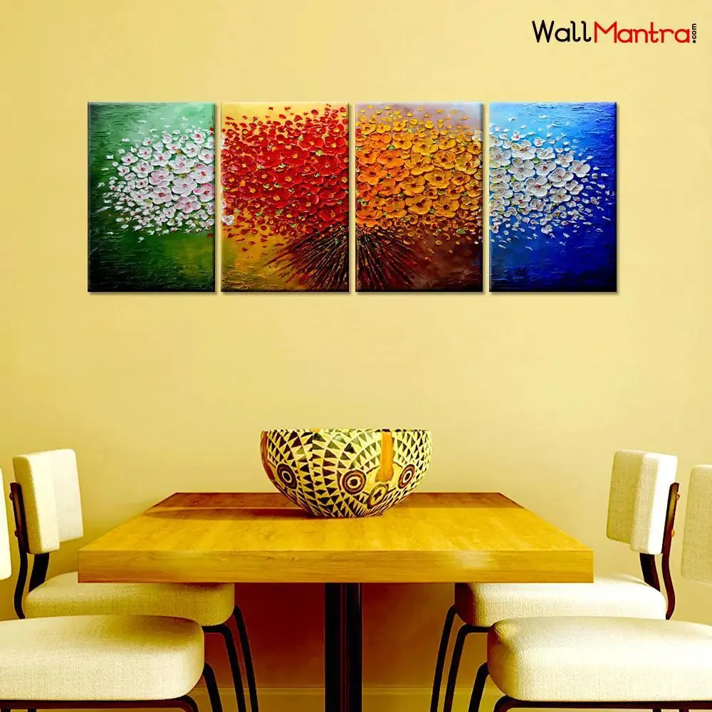 Colourful Abstract Design Flowers Canvas Printed Wall Painting 4 Pieces