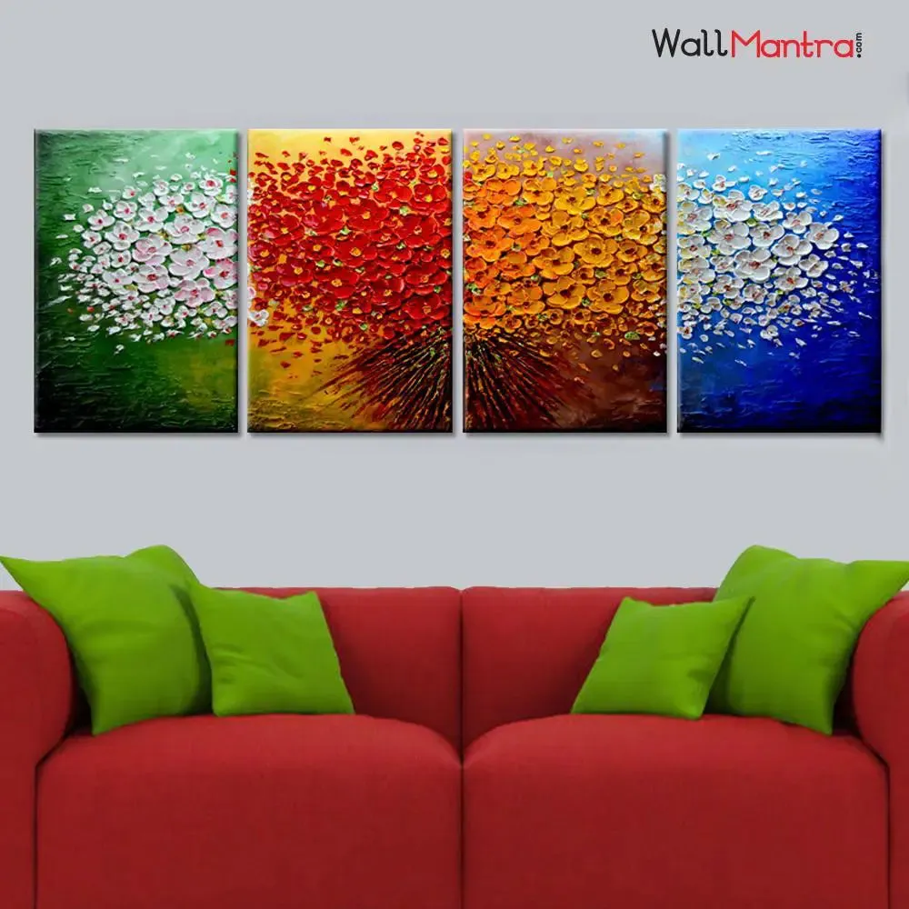 Colourful Abstract Design Flowers Canvas Printed Wall Painting 4 Pieces
