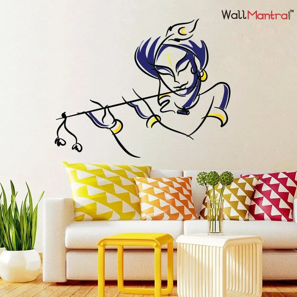 Colourful Krishna Wall Sticker for Living Room/Self Adhesive Vinyl Wall Decal(76 x 60 cm)