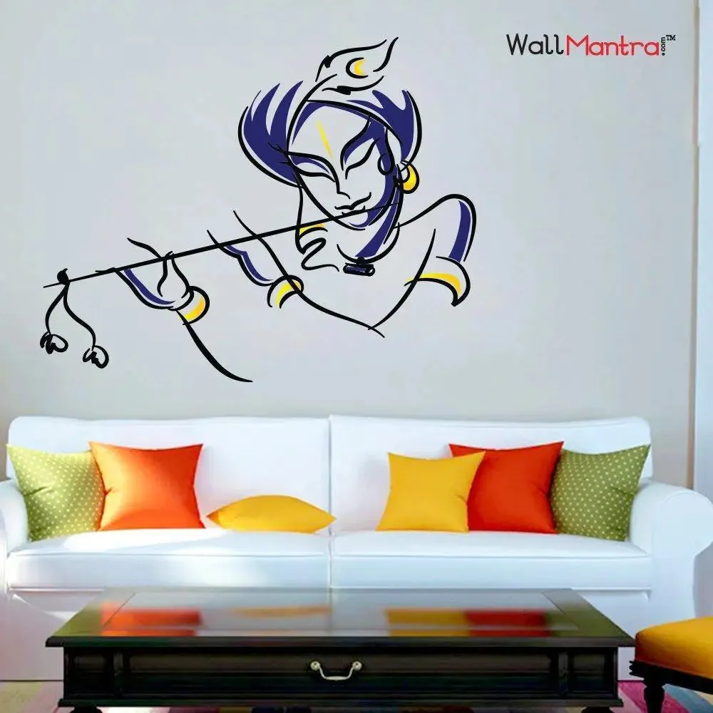 Colourful Krishna Wall Sticker for Living Room/Self Adhesive Vinyl Wall Decal(76 x 60 cm)