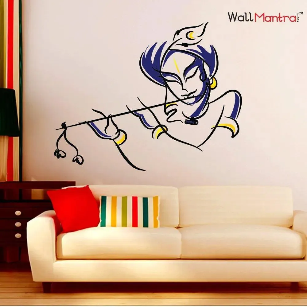 Colourful Krishna Wall Sticker for Living Room/Self Adhesive Vinyl Wall Decal(76 x 60 cm)