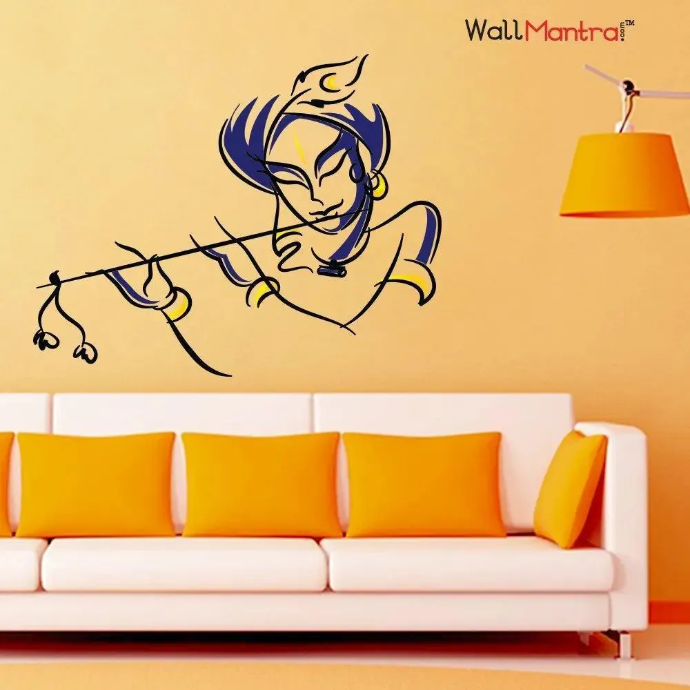 Colourful Krishna Wall Sticker for Living Room/Self Adhesive Vinyl Wall Decal(76 x 60 cm)