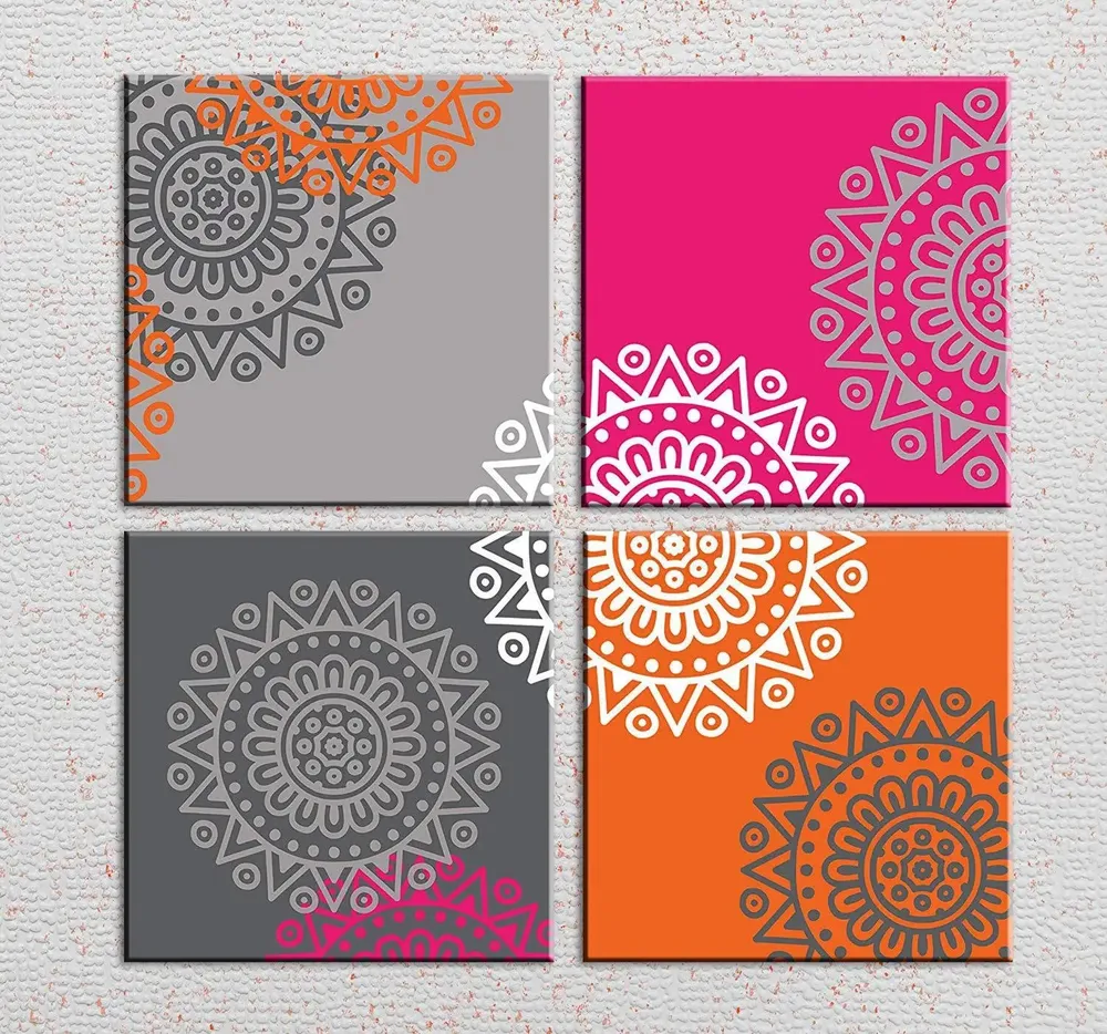 Colourful Mandala Painting Wall Hanging on Canvas, Set of 4 Pieces