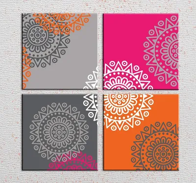 Colourful Mandala Painting Wall Hanging on Canvas, Set of 4 Pieces