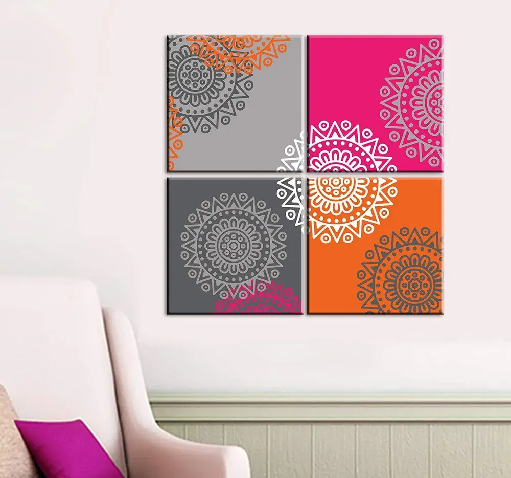 Colourful Mandala Painting Wall Hanging on Canvas, Set of 4 Pieces