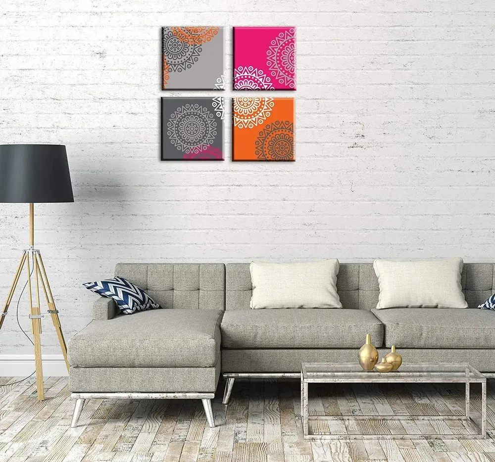 Colourful Mandala Painting Wall Hanging on Canvas, Set of 4 Pieces