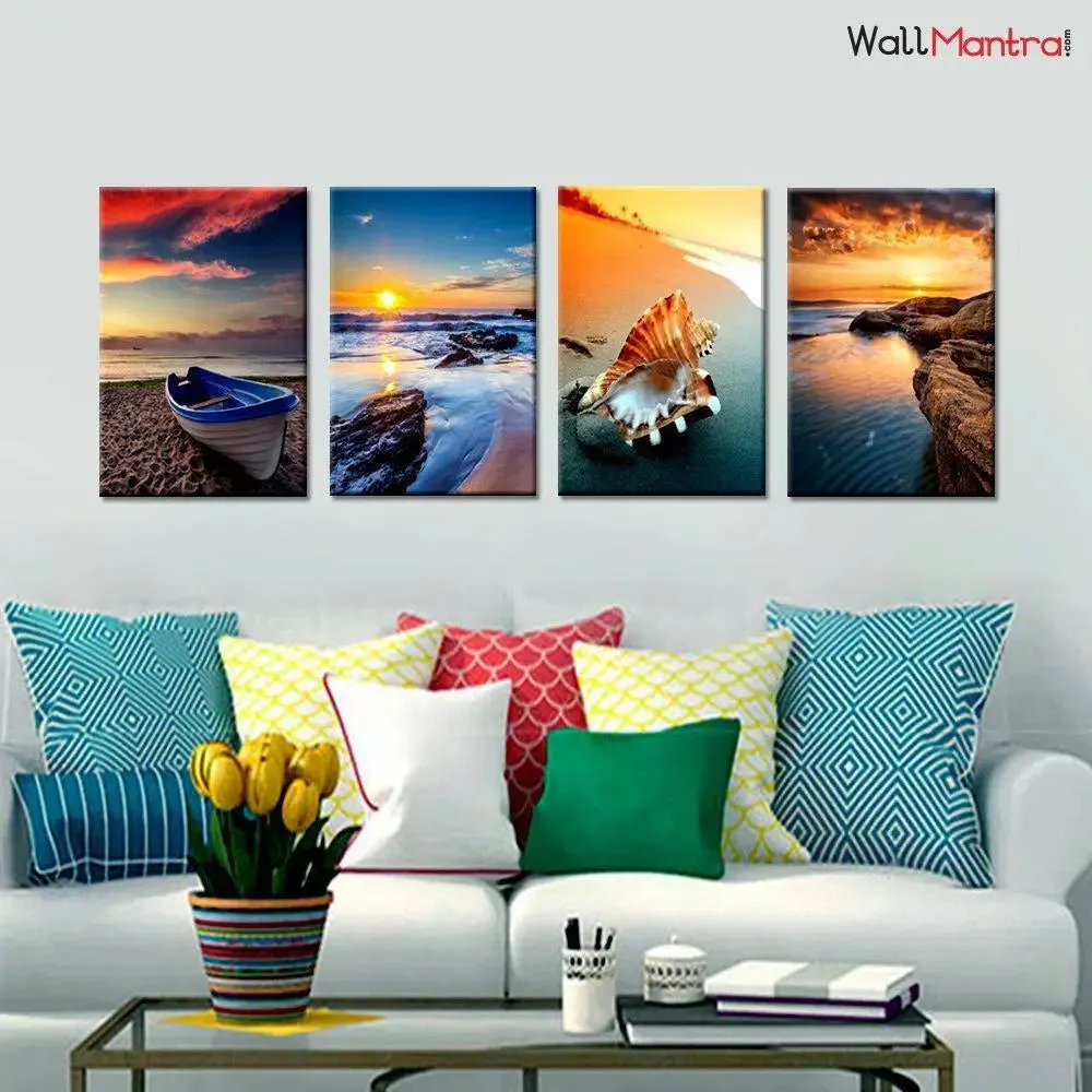 Colours of The Ocean With Sunrise Wooden Framed Canvas Wall Painting