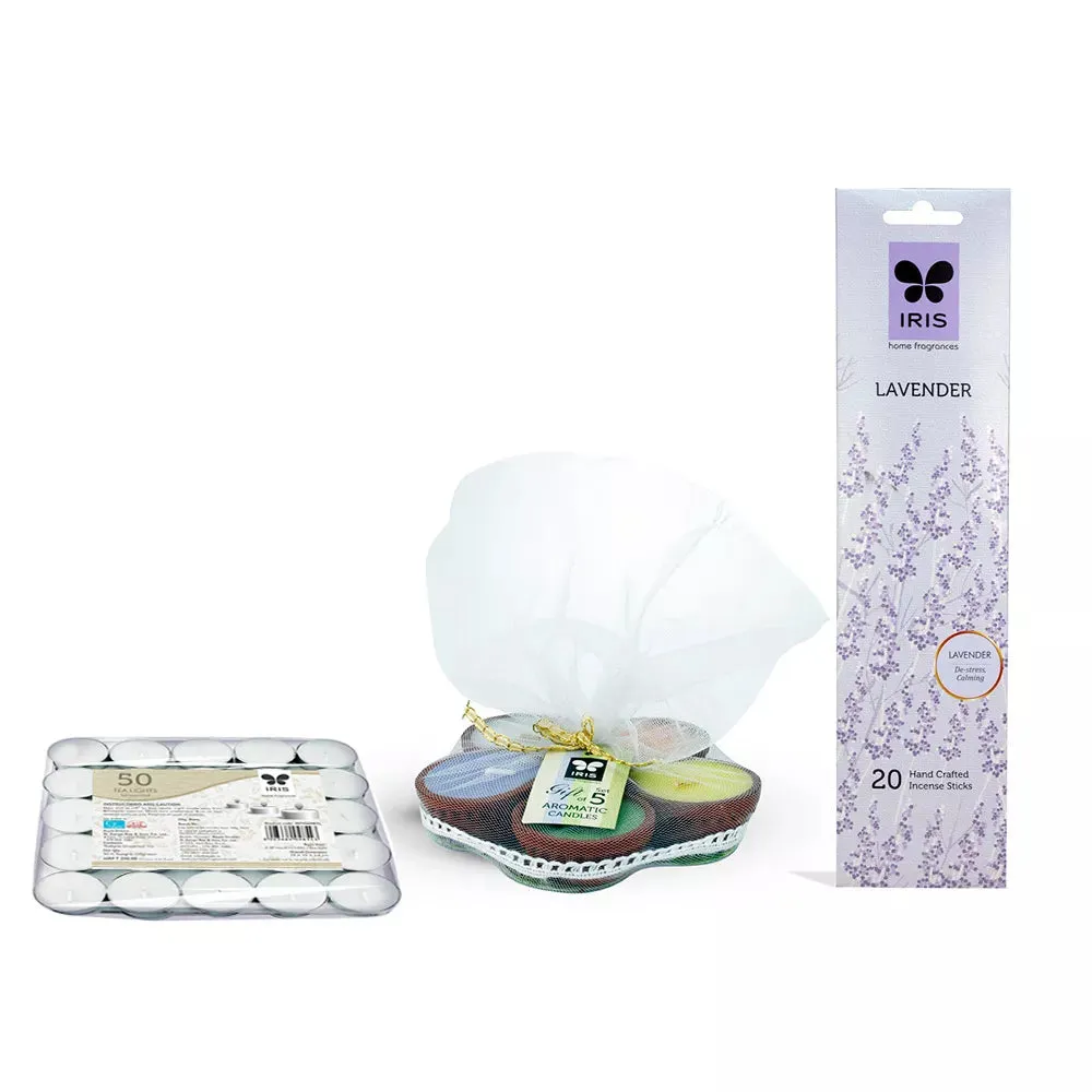 Combo of 50 Tea Lights, Aromatic candle set & Lavender Incense Sticks