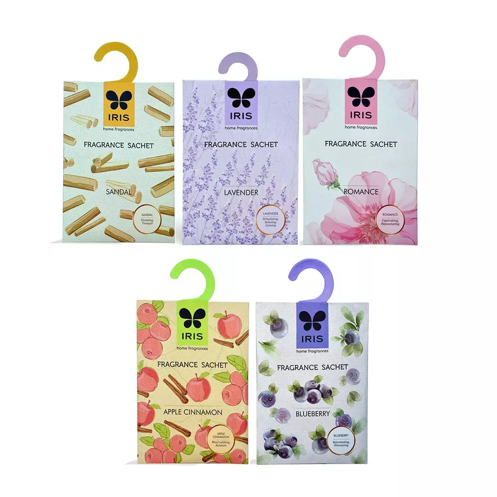 Combo Of Five Fragrance Sachet (Lavender, Romance, Sandalwood, Blueberry, Apple Cinnamon)