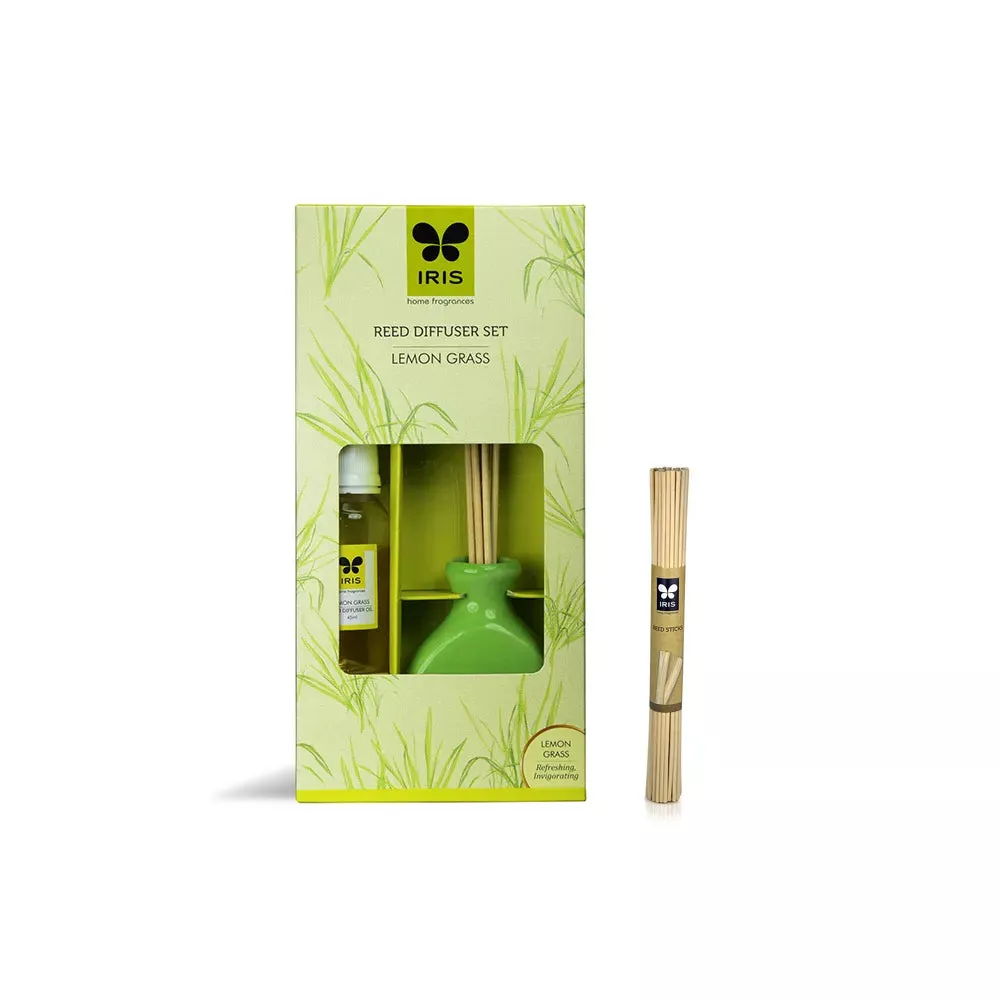 Combo Of Reed Diffuser Set -Oil 45ml With Ceramic Pot & Diffuser Stick and Reed Sticks ( Lavender/ Apple Cinnamon/Lemon Grass) LEMON GRASS