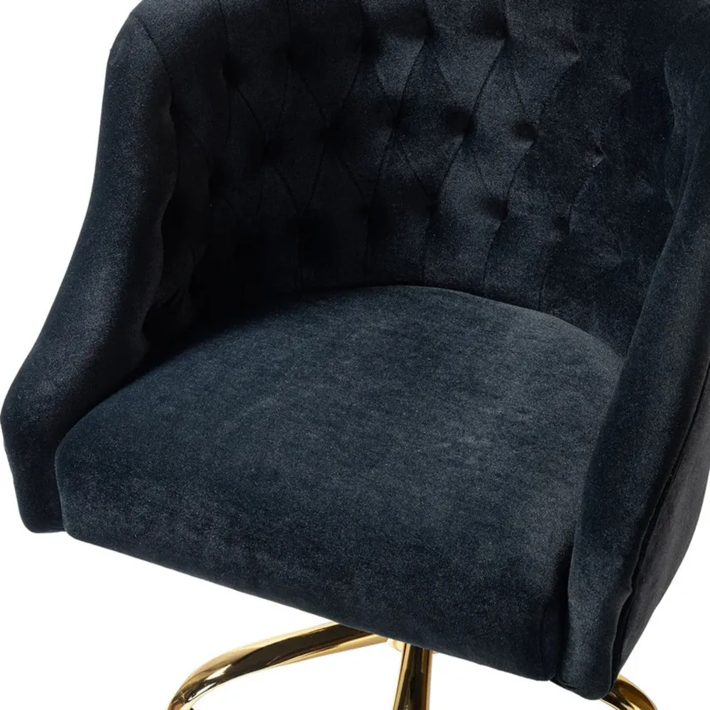 Comfort Back Tufted Black PU Foam Armchair With Golden Base Single Piece