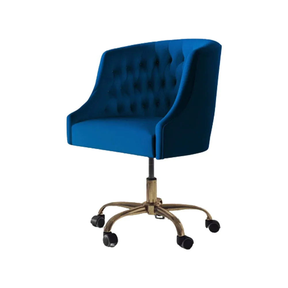 Comfort Back Tufted Blue PU Foam Armchair With Golden Base Single Piece