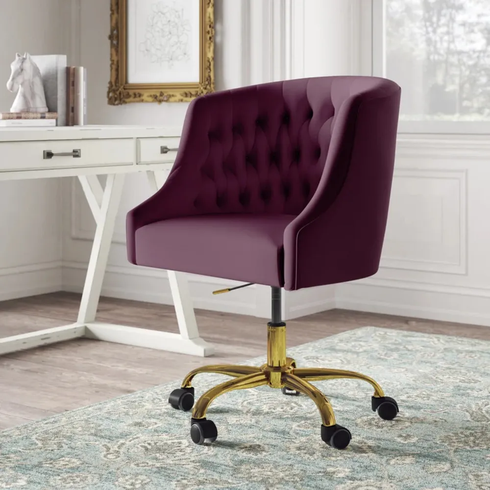 Comfort Back Tufted Magenta PU Foam Armchair With Golden Base Single Piece