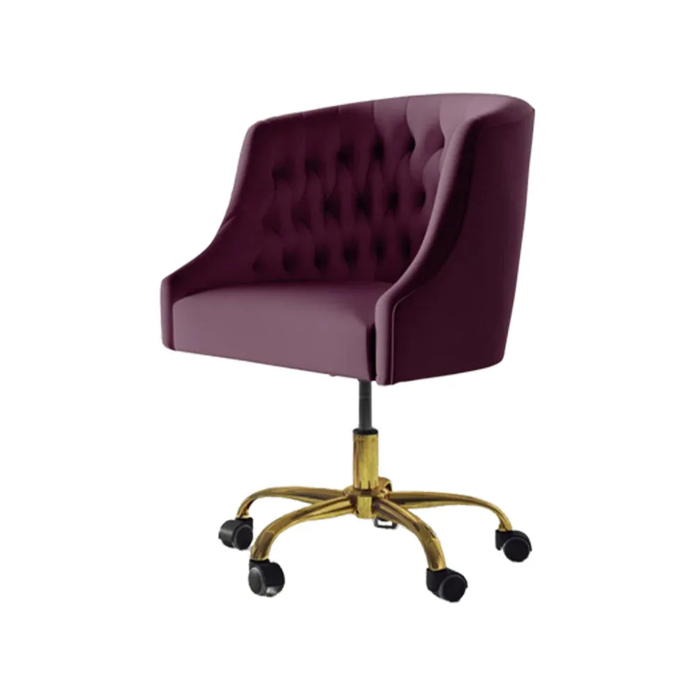 Comfort Back Tufted Magenta PU Foam Armchair With Golden Base Single Piece