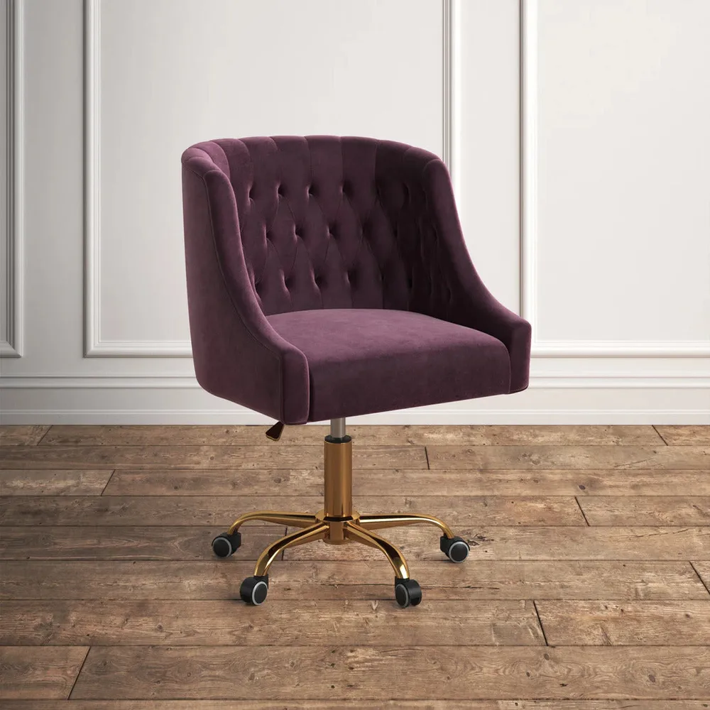 Comfort Back Tufted Magenta PU Foam Armchair With Golden Base Single Piece