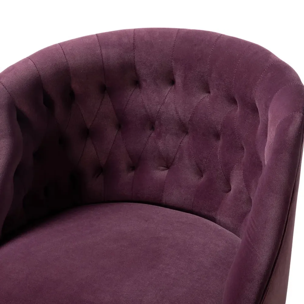 Comfort Back Tufted Magenta PU Foam Armchair With Golden Base Single Piece