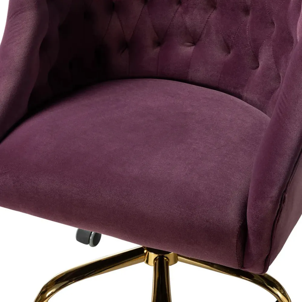 Comfort Back Tufted Magenta PU Foam Armchair With Golden Base Single Piece