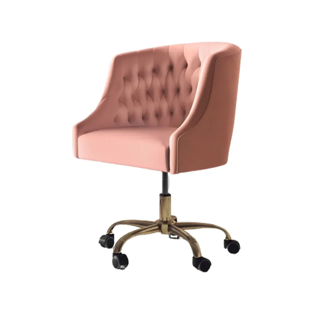 Comfort Back Tufted Pink PU Foam Armchair With Golden Base Single Piece