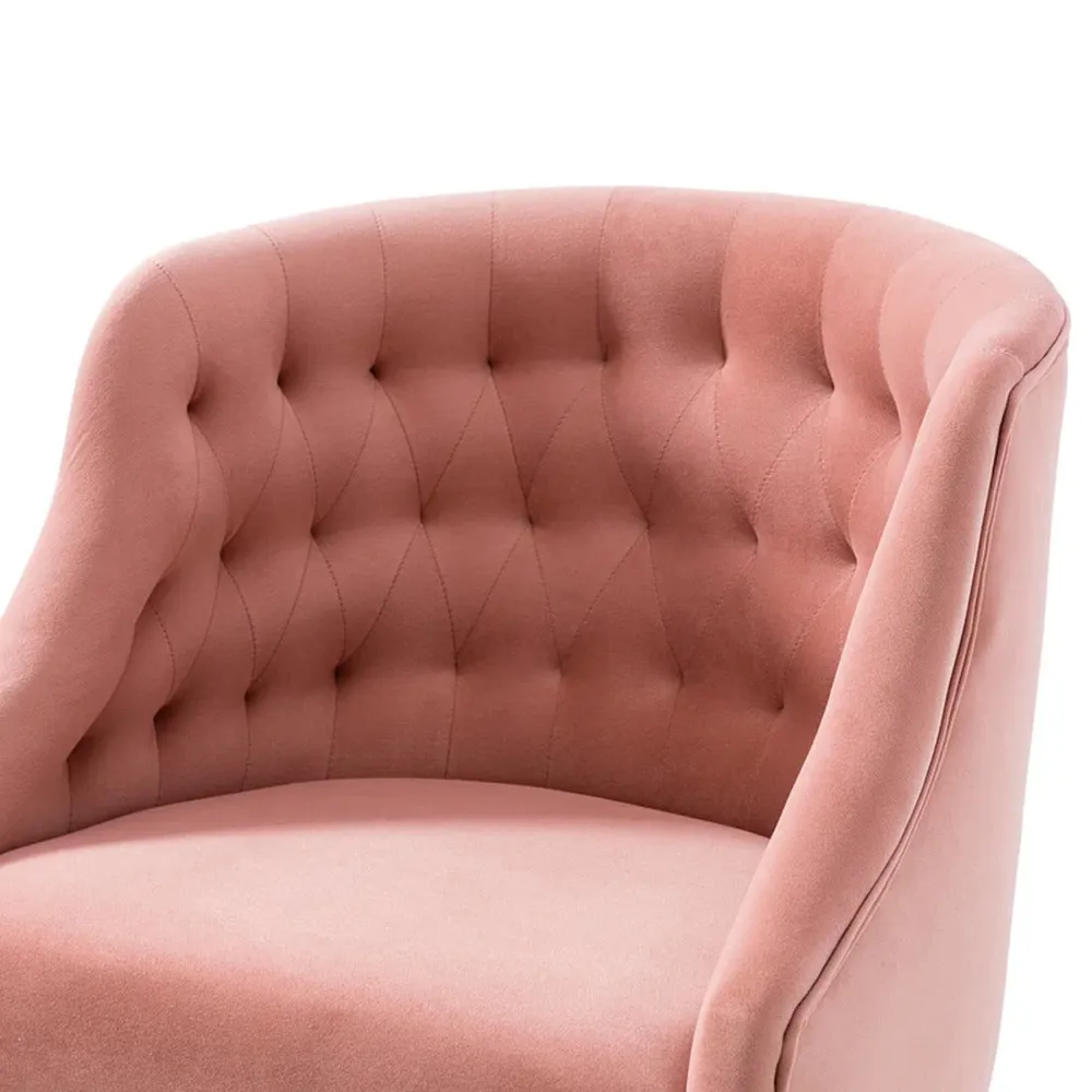 Comfort Back Tufted Pink PU Foam Armchair With Golden Base Single Piece