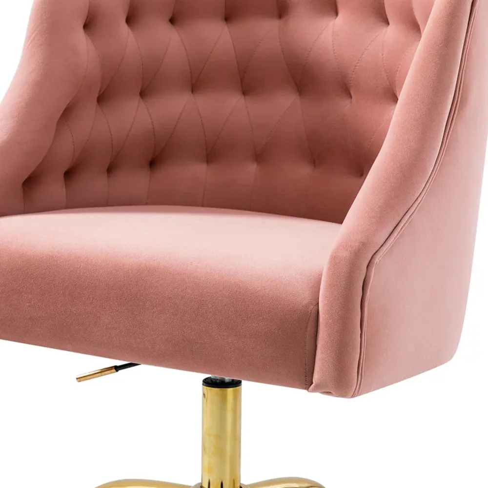 Comfort Back Tufted Pink PU Foam Armchair With Golden Base Single Piece