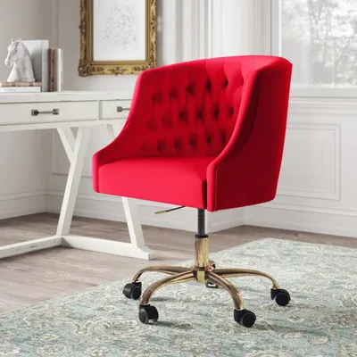 Comfort Back Tufted Red PU Foam Armchair With Golden Base