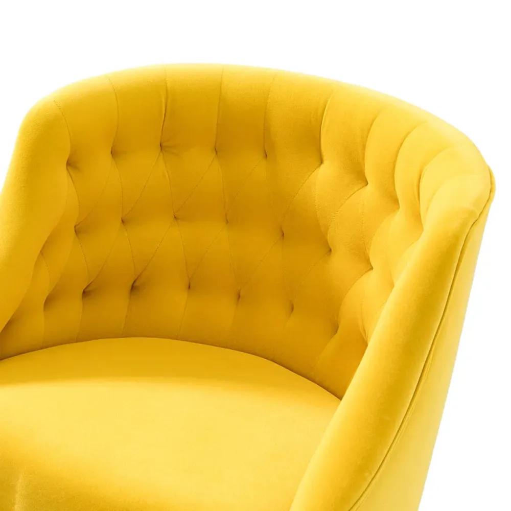Comfort Back Tufted Yellow PU Foam Armchair With Golden Base Single Piece