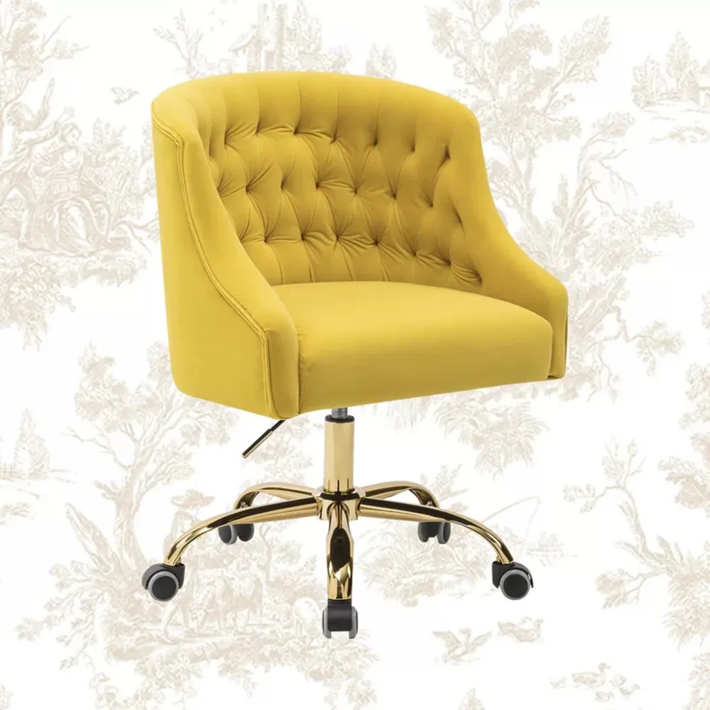 Comfort Back Tufted Yellow PU Foam Armchair With Golden Base Single Piece