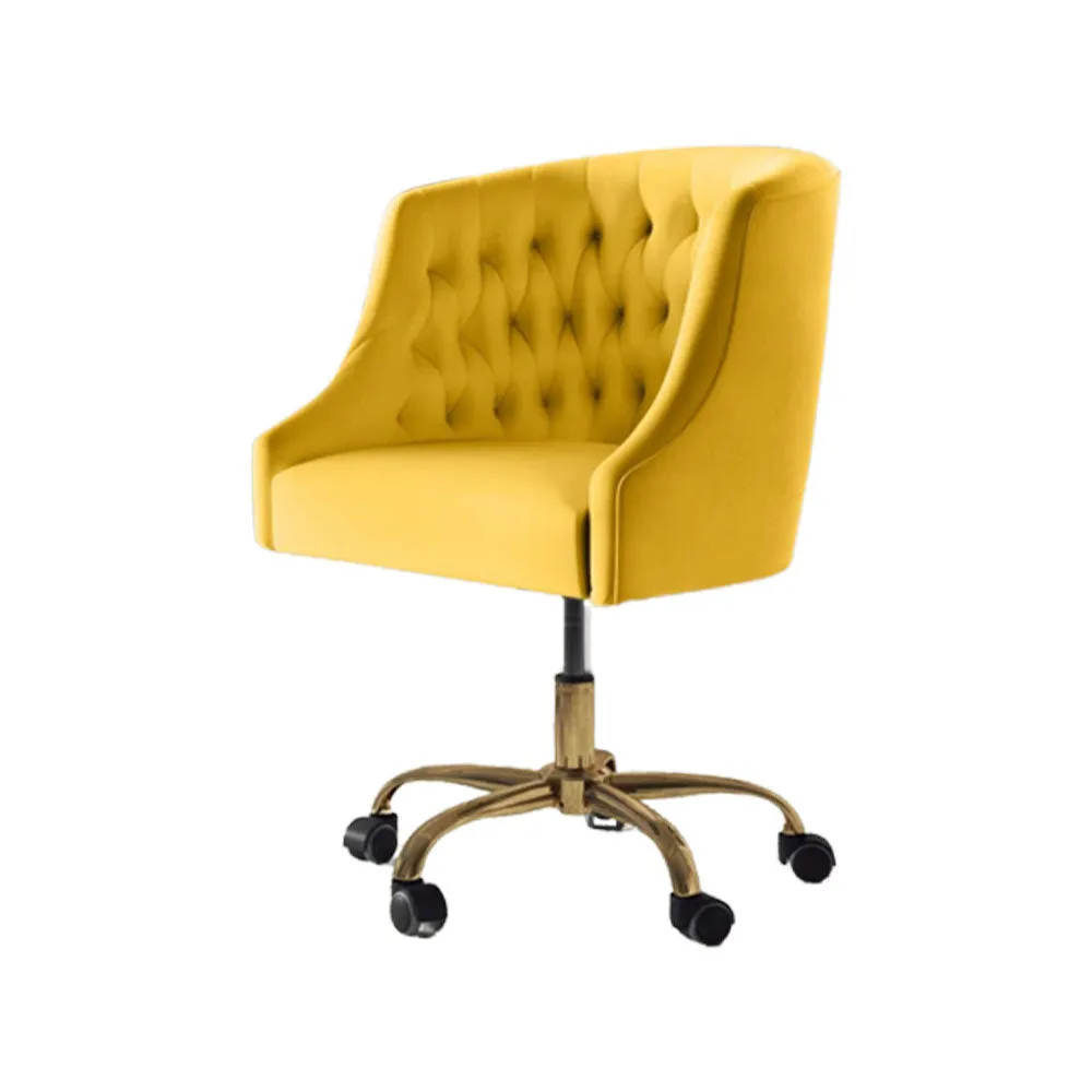 Comfort Back Tufted Yellow PU Foam Armchair With Golden Base Single Piece