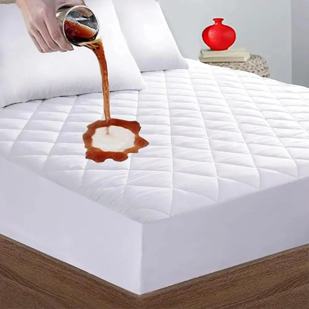 Comfortable &amp; Water Resistant White Quilted Mattress Cover - Queen Size