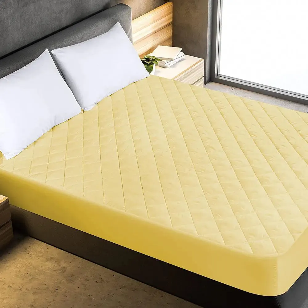 Comfortable &amp; Water Resistant Yellow Quilted Mattress Cover - Queen Size