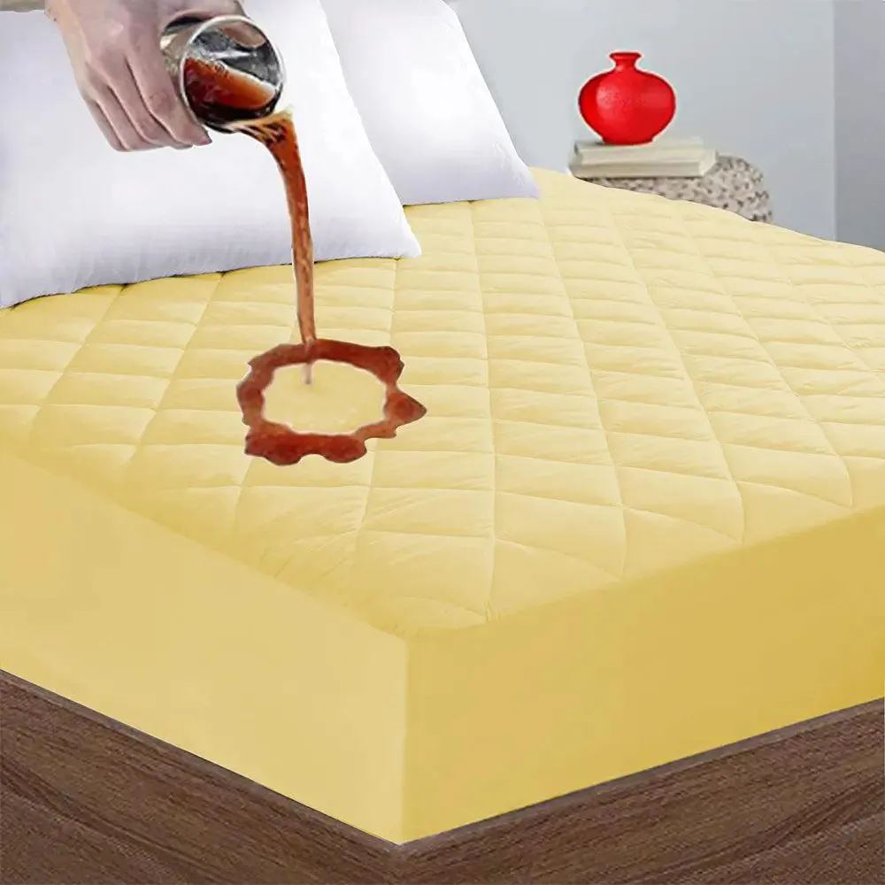 Comfortable &amp; Water Resistant Yellow Quilted Mattress Cover - Queen Size