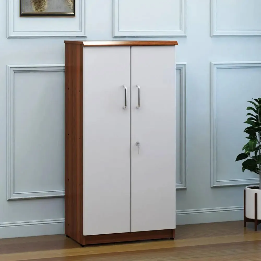Compact &amp; Premium Ivory &amp; Brown Wooden Bookshelf With 2 Doors