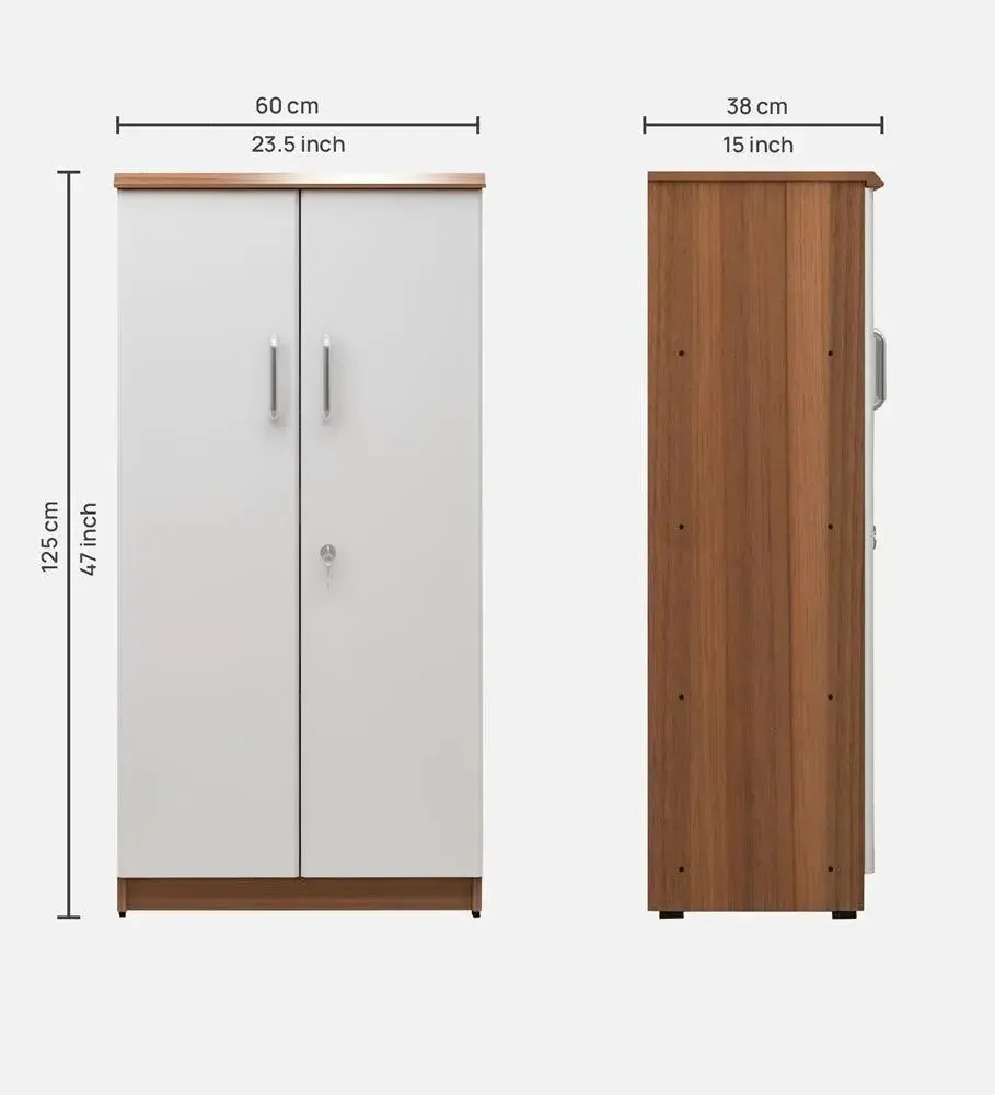 Compact &amp; Premium Ivory &amp; Brown Wooden Bookshelf With 2 Doors