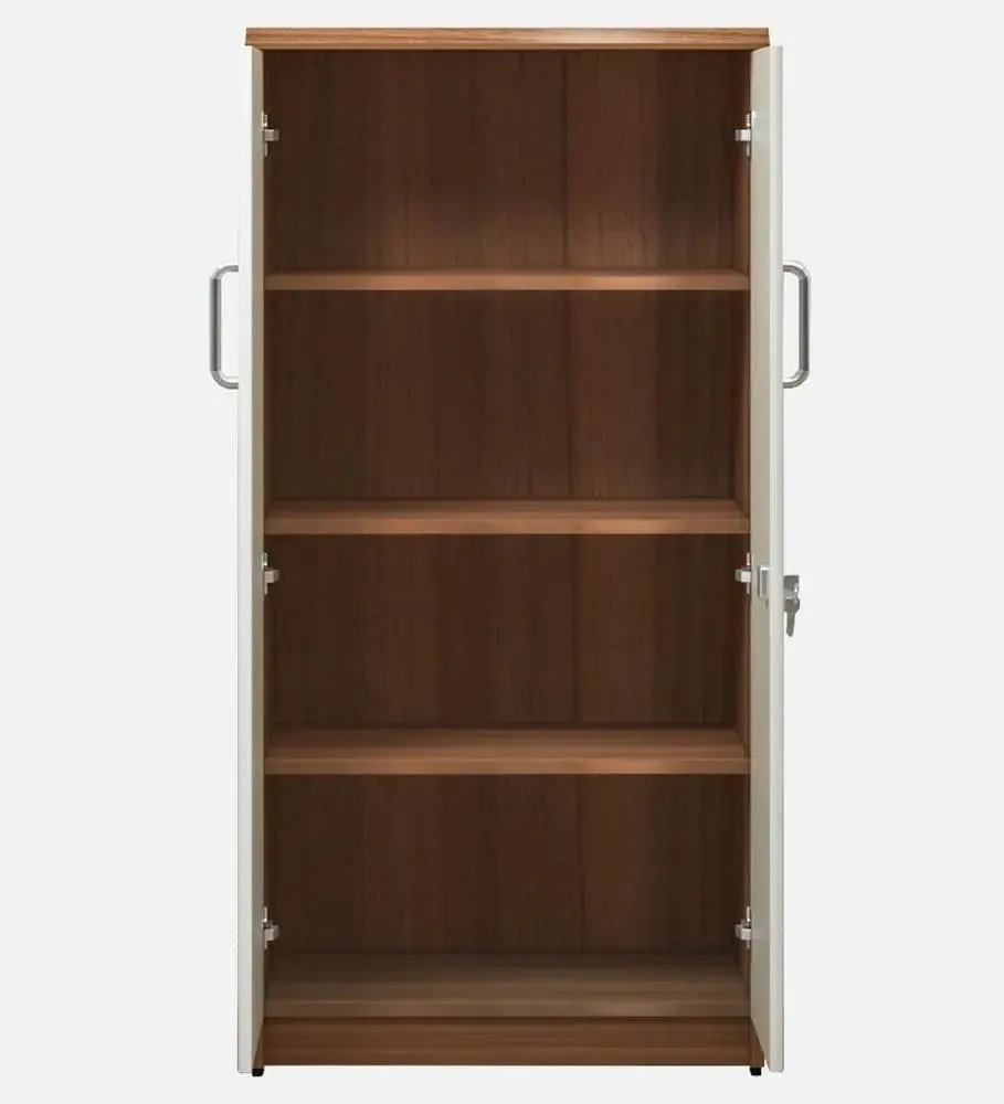 Compact &amp; Premium Ivory &amp; Brown Wooden Bookshelf With 2 Doors