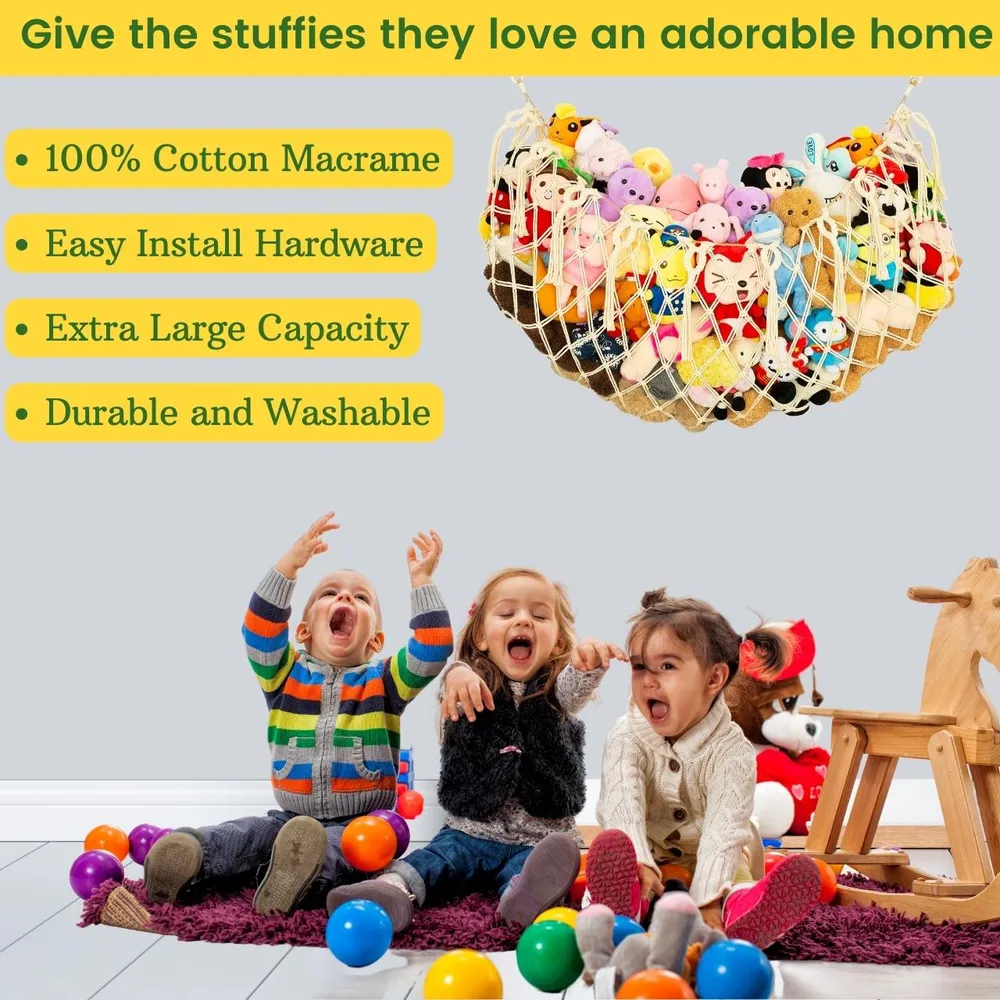 Compact Off-white 100% Cotton Macrame Soft Toy Hammock for Kid Room