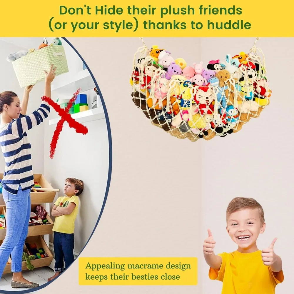 Compact Off-white 100% Cotton Macrame Soft Toy Hammock for Kid Room