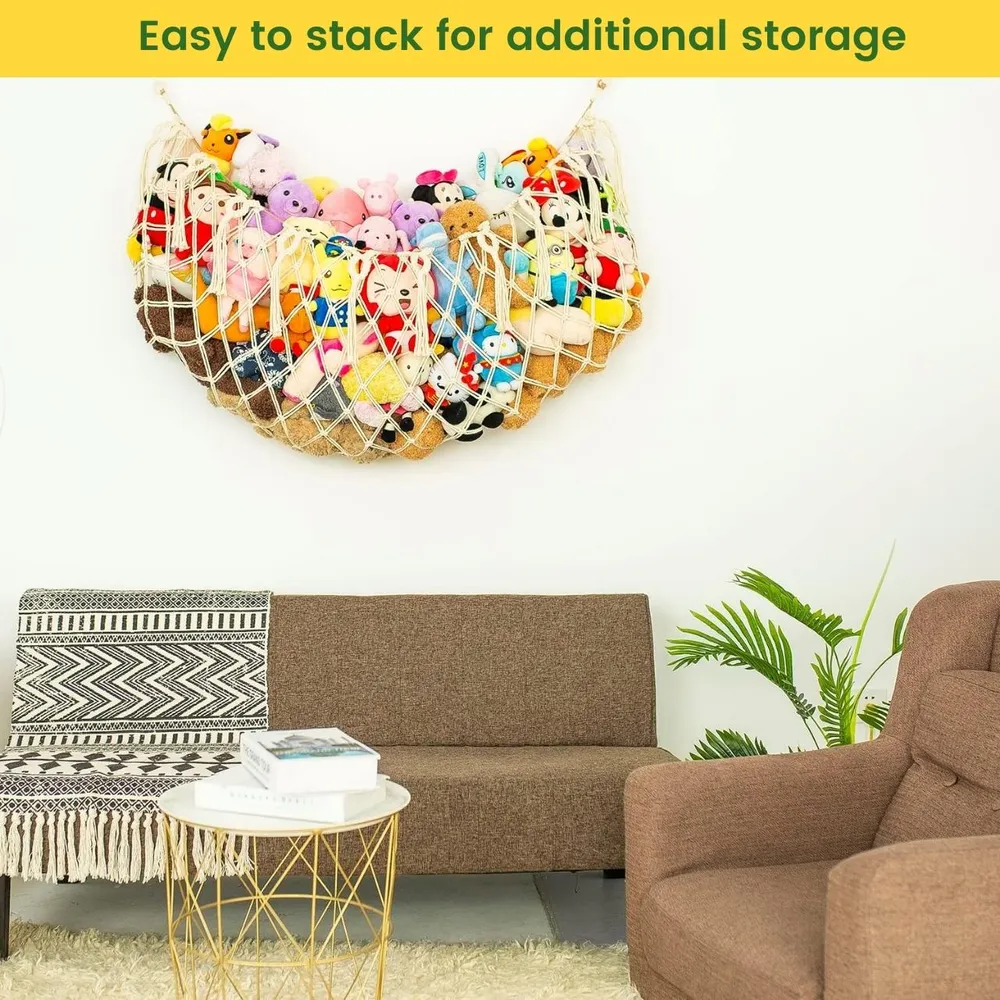 Compact Off-white 100% Cotton Macrame Soft Toy Hammock for Kid Room